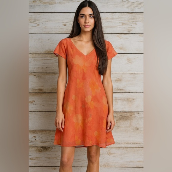 J.B.S. Ss 10 Petite  Asymmetrical Coral Floral Summer Flowy Dress. - Picture 1 of 2